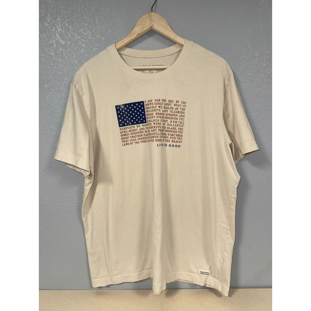 Life is Good Mens Crusher T Shirt‎ Flag Text Graphic Tee Khaki XL